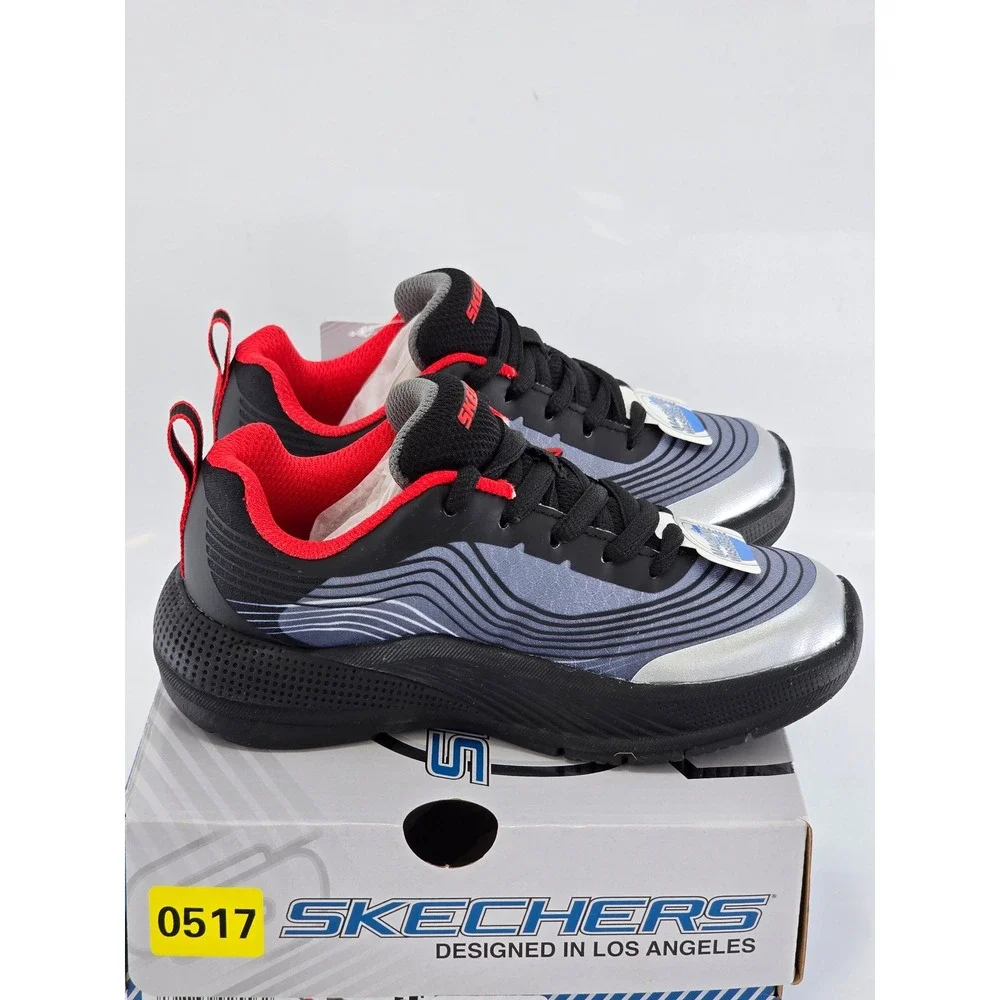 Skechers Microspec Advance Revconix Kids 10.5 Black Silver Red - New